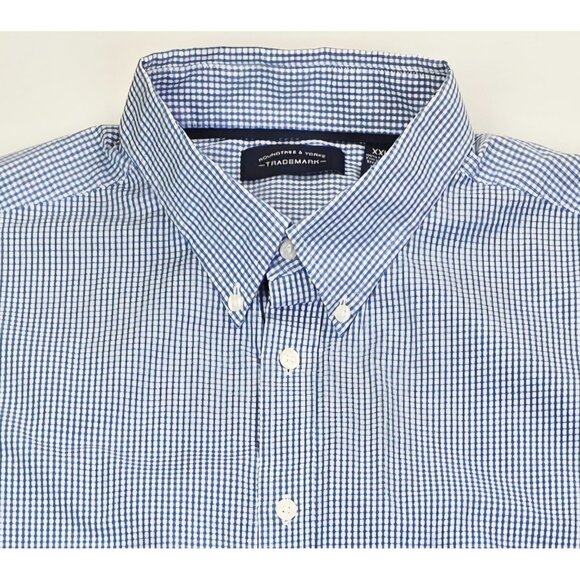 Roundtree Yorke Size 2XL Mens Blue White Check Button Down Long Sleeve Shirt - Picture 1 of 9